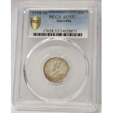 AUSTRALIA 1918 . SIXPENCE . PCGS AU53